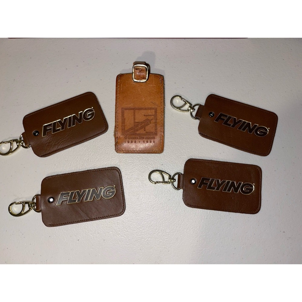 Vintage Leather Luggage Tag Bundle Of 5 Tags -America West Airlines, FLYING